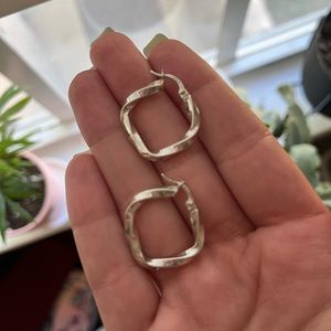 14K White Gold Unique Hoop Earrings